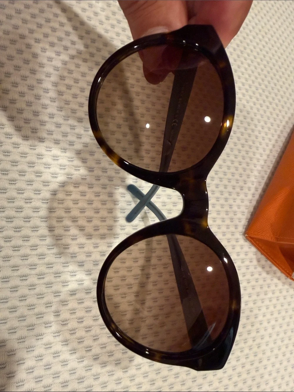 Tory Burch Tortoise Round Sunglasses with Saffiano leather case